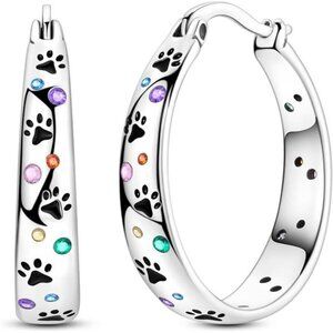 Sterling Silver Hoop Earrings Twisted Rainbow CZ Huggie Lightweight Womens